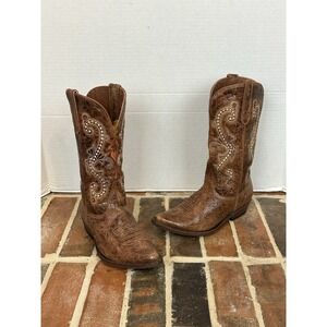 Steve Madden Phinixx Brown Distressed Leather Snip Toe Cowboy Western Boots Sz 8